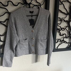 Massimo Dutti Gray wool cashmere cardigan with gold Button Accents